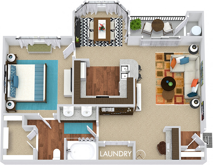 Floor plan for 1 bed, 1 bath, 811 sqft